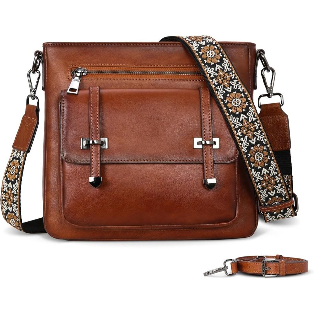 Women Brown Genuine leather Imported Zipper Purse Adjustable Strap Crossbody Bag